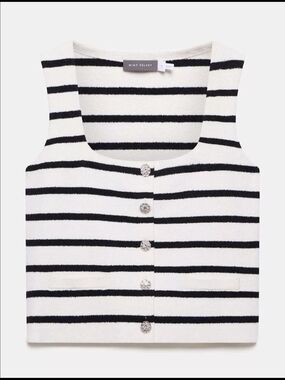 Mint Velvet Black & White Striped Tank with Decorative Buttons